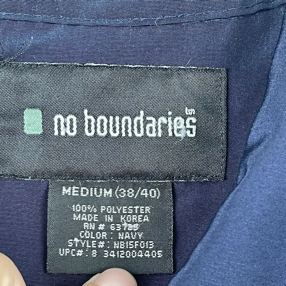No Boundaries Shirt Men Medium Navy Blue Button Front Camp Eagle Ride Free‎